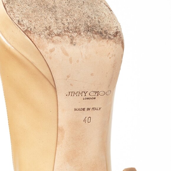 Jimmy Choo Luna Tan Patent-Leather Peep-Toe Platform Pumps - Picture 5 of 9